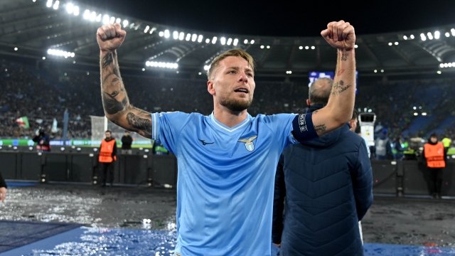 ROME, ITALY - NOVEMBER 28: Ciro Immobile of SS Lazio celebrates the opening goal during the UEFA Champions League match between SS Lazio and Celtic FC at Stadio Olimpico on November 28, 2023 in Rome, Italy. (Photo by Marco Rosi - SS Lazio/Getty Images)