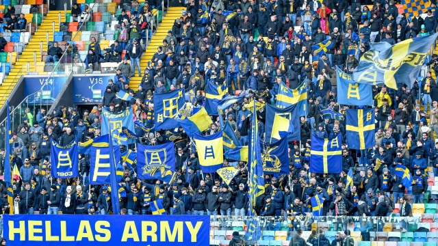 Verona supporters prior the italian soccer Serie A match between Udinese Calcio vs Hellas Verona FC on december 03, 2023 at the Bluenergy stadium in Udine, Italy ANSA/ ETTORE GRIFFONI
