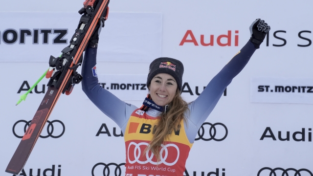 ST MORITZ, SWITZERLAND - DECEMBER 8: Sofia Goggia of Team Italy takes 1st place during the Audi FIS Alpine Ski World Cup Women's Super G on December 8, 2023 in St Moritz, Switzerland. (Photo by Paul Brechu/Agence Zoom/Getty Images)