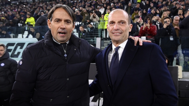 Foto Fabio Ferrari/LaPresse 26 Novembre 2023 - Torino, Italia - sport - Juventus Vs Inter - Campionato italiano di calcio Serie A TIM 2023/2024 - Allianz Stadium. Nella foto:  Simone Inzaghi (FC Inter), Massimiliano Allegri (Juventus FC)   November 26, 2023 Turin, Italy - sport soccer - Juventus Vs Inter - Italian Football Championship League A TIM 2023/2024  - Allianz Stadium  In the pic: Simone Inzaghi (FC Inter), Massimiliano Allegri (Juventus FC)