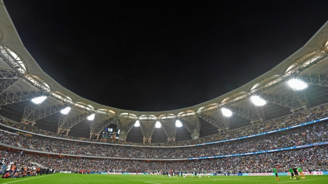 (FILES) A general view shows the King Abdullah Sports City Stadium in Jeddah ahead of the Supercoppa Italiana final between Juventus and AC Milan on January 16, 2019. Saudi Arabia is prepared to host the 2034 World Cup in summer or winter, its football chief told AFP, after the oil giant became the sole bidder for the tournament. The kingdom's apparently successful bid, just 27 days after announcing it, comes less than a year after neighbouring Qatar held the first winter World Cup, a decision that forced a pause to league competitions in Europe. (Photo by GIUSEPPE CACACE / AFP)