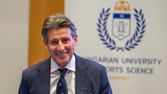 epa10968851 President of the World Athletics Sebastian Coe speaks after he received a honorary doctorate from the Hungarian University of Sports Science (HUSF) at the university in Budapest, Hungary, 10 November 2023.  EPA/Tibor Illyes HUNGARY OUT