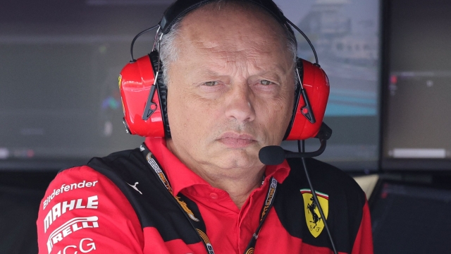 (FILES) Ferrari's French team principal Frederic Vasseur looks on during the third practice session for the Abu Dhabi Formula One Grand Prix at the Yas Marina Circuit in the Emirati city on November 25, 2023. After almost a year at the head of Ferrari's Formula 1 team, Frederic Vasseur has gradually made his home at the Scuderia, and is now looking to capitalize on his team's renewed performance in the hope of making the tifosi dream. (Photo by Giuseppe CACACE / AFP)