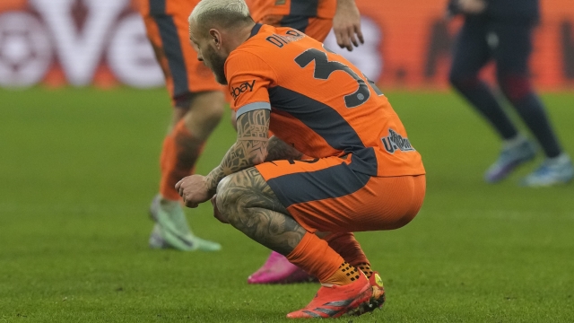 Inter Milan's Federico Dimarco at the end of the Italian Cup round of 16 soccer match between Inter Milan and Bologna, at the San Siro stadium in Milan, Italy, Wednesday, Dec. 20, 2023. (AP Photo/Luca Bruno)