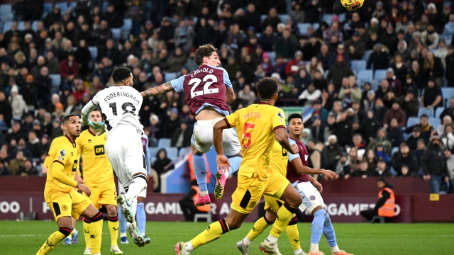 BIRMINGHAM, ENGLAND - DECEMBER 22: Nicolo Zaniolo of Aston Villa scores their team's first goal  during the Premier League match between Aston Villa and Sheffield United at Villa Park on December 22, 2023 in Birmingham, England. (Photo by Shaun Botterill/Getty Images)