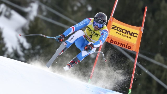 BORMIO, ITALY - DECEMBER 28: Cyprien Sarrazin of Team France in action during the Audi FIS Alpine Ski World Cup Men's Downhill on December 28, 2023 in Bormio, Italy. (Photo by Christophe Pallot/Agence Zoom/Getty Images)