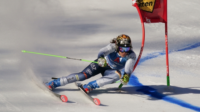 Italy's Federica Brignone speeds down the course during an alpine ski, women's World Cup giant slalom race, in Lienz, Austria, Thursday, Dec. 28, 2023. (AP Photo/Pier Marco Tacca)
