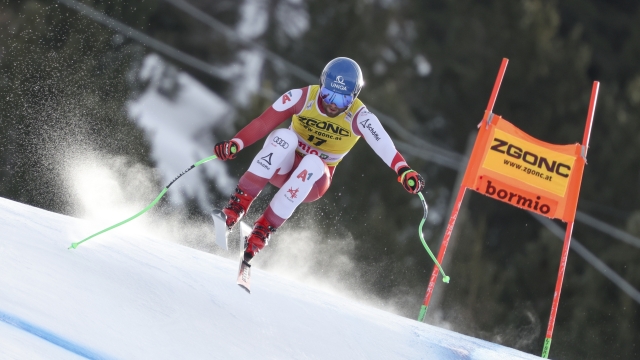 BORMIO, ITALY - DECEMBER 28: Marco Schwarz of Team Austria in action during the Audi FIS Alpine Ski World Cup Men's Downhill on December 28, 2023 in Bormio, Italy. (Photo by Christophe Pallot/Agence Zoom/Getty Images)