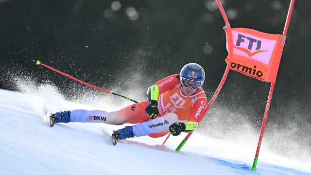 Switzerlands Marco Odermatt competes during the Men's Super-G race at the FIS Alpine Skiing World Cup event in Bormio on December 29, 2023. (Photo by FABRICE COFFRINI / AFP)