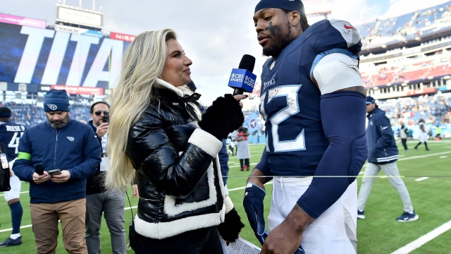 NASHVILLE, TENNESSEE - JANUARY 07: Derrick Henry #22 of the Tennessee Titans talks to media after the game against the Jacksonville Jaguars at Nissan Stadium on January 07, 2024 in Nashville, Tennessee.   Justin Ford/Getty Images/AFP (Photo by Justin Ford / GETTY IMAGES NORTH AMERICA / Getty Images via AFP)