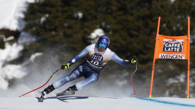 WENGEN, SWITZERLAND - JANUARY 13: Dominik Paris of Team Italy in action during the Audi FIS Alpine Ski World Cup Men's Downhill on January 13, 2024 in Wengen, Switzerland. (Photo by Alexis Boichard/Agence Zoom/Getty Images)