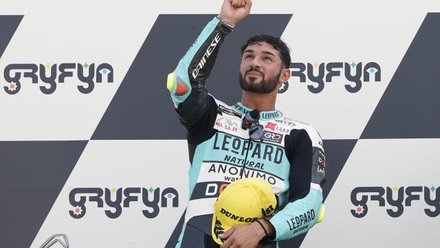 Dennis Foggia of Italy and Leopard Racing celebrate the victory of Moto 3 race of the MotoGP Of San Marino at Marco Simoncelli Circuit on September 4 2022 in Misano Adriatico, Italy.
ANSA/DANILO DI GIOVANNI