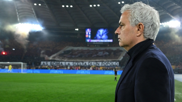 AS Roma's head coach Jose' Mourinho reacts during the Italian Cup quarter final soccer match between SS Lazio and AS Roma at the Olimpico stadium in Rome, Italy, 10 January 2024.  ANSA/ETTORE FERRARI