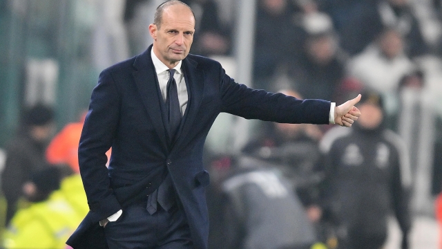 Juventus' coach Massimiliano Allegri reacts during the Italian Serie A soccer match Juventus FC vs US Sassuolo at the Allianz Stadium in Turin, Italy, 16 January 2024.  ANSA/ALESSANDRO DI MARCO