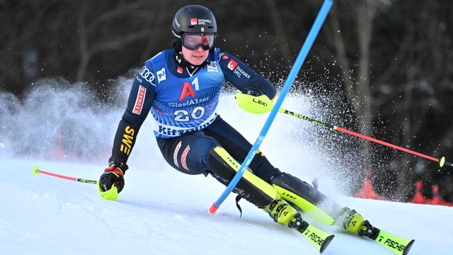 Swedens Kristoffer Jakobsen competes during the first run of the Hahnenkamm Men's Slalom event of the FIS Alpine Skiing World Cup in Kitzbuehel, Austria on January 21, 2024. (Photo by Joe Klamar / AFP)