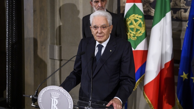 ROME, ITALY - OCTOBER 21: Italian President Sergio Mattarella speaks to the media after appointing Giorgia Meloni Prime Minister during the second day of consultations at Quirinale Palace, on October 21, 2022 in Rome, Italy. The President of the Italian Republic Sergio Mattarella will begin his consultations for the formation of the country's new government after the historic victory of the political right in the September 25 legislative elections. (Photo by Antonio Masiello/Getty Images)