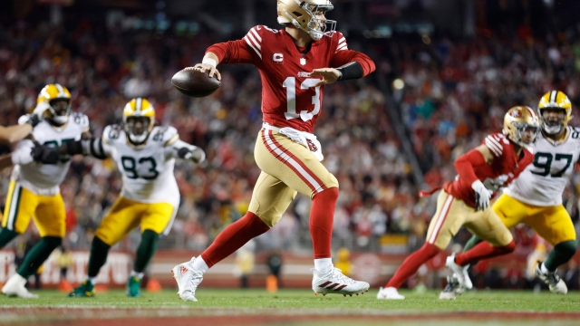 SANTA CLARA, CALIFORNIA - JANUARY 20: Brock Purdy #13 of the San Francisco 49ers looks to pass during the first half against the Green Bay Packers in the NFC Divisional Playoffs at Levi's Stadium on January 20, 2024 in Santa Clara, California.   Lachlan Cunningham/Getty Images/AFP (Photo by Lachlan Cunningham / GETTY IMAGES NORTH AMERICA / Getty Images via AFP)
