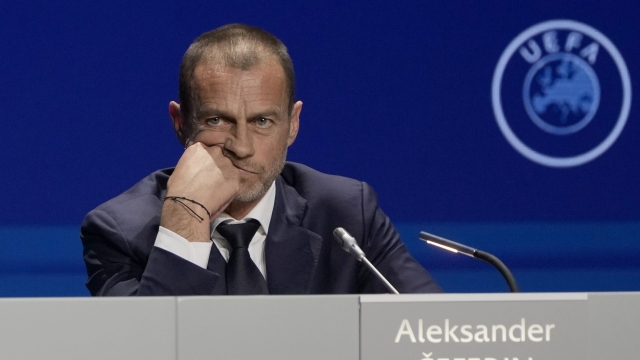 FILE - President of UEFA Aleksander Ceferin listens to questions during a news conference, after being reelected, at the end of the 47th ordinary UEFA congress in Lisbon, Wednesday, April 5, 2023. The European Union?s top court has ruled UEFA and FIFA acted contrary to competition law by blocking plans for the breakaway Super League. The case was heard last year at the Court of Justice after Super League failed at launch in April 2021. UEFA President Aleksander Ceferin called the club leaders ?snakes? and ?liars.? (AP Photo/Armando Franca, File)