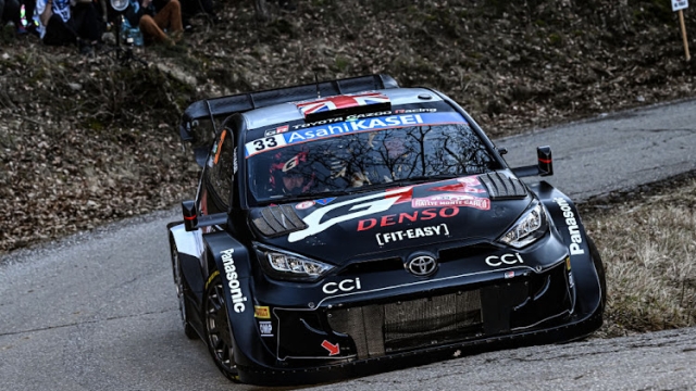 MONTE CARLO, FRANCE - JANUARY 24: Elfyn Evans of Great Britain and Scott Martin of Great Britain are competing with their Toyota Gazoo Racing WRT Toyota GR Yaris Rally1 Hybrid during FIA World Rally Championship Monte Carlo Rally 2024 on January 24, 2024 in Monte Carlo, France. (Photo by Massimo Bettiol/Getty Images)