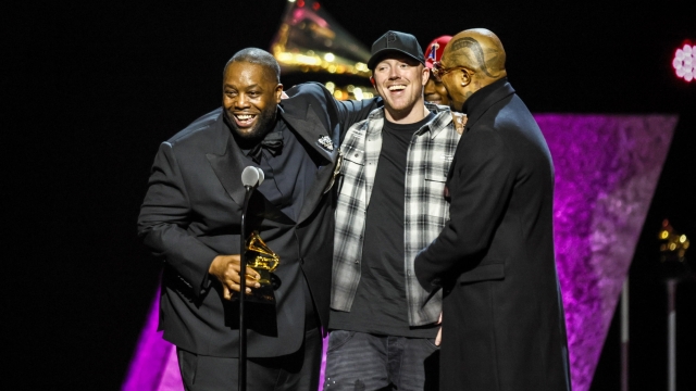 epa11128109 Killer Mike and DJ Paul, accept the "Best Rap Song" award for "SCIENTISTS & ENGINEERS" onstage during the Premiere Ceremony at the 66th annual Grammy Awards at Crypto.com Arena in Los Angeles, California, USA, 04 February 2024.  EPA/ETIENNE LAURENT