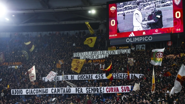 Roma's supporters remember the Former As Roma's player and captain Giacomo Losi during the Italian Serie A soccer match AS Roma vs Cagliari Calcio at Olimpico stadium in Rome, Italy, 05 February 2024. ANSA/ANGELO CARCONI