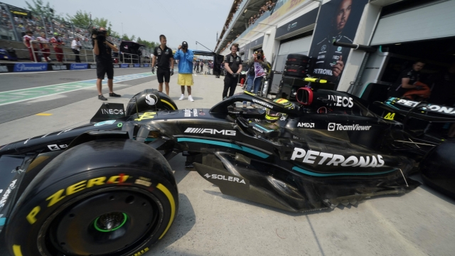 Mercedes' British driver Lewis Hamilton during the first practice session for the 2023 Canada Formula One Grand Prix at Circuit Gilles-Villeneuve in Montreal, Canada, on June 16, 2023. (Photo by TIMOTHY A. CLARY / AFP)
