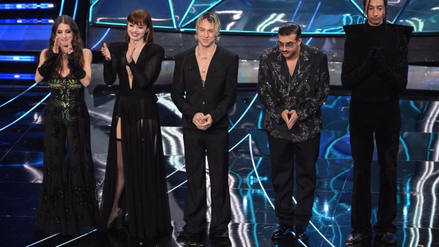 (L-R) Italian singers Angelina Mango, Annalisa, Irama, Geolier and Ghali on stage at the Ariston theatre during the 74th Sanremo Italian Song Festival, Sanremo, Italy, 10 February 2024. The music festival will run from 06 to 10 February 2024.  ANSA/ETTORE FERRARI