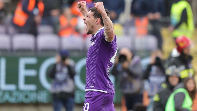 FLORENCE, ITALY - FEBRUARY 11: Andrea Belotti of ACF Fiorentina celebrates after scoring a goal during the Serie A TIM match between ACF Fiorentina and Frosinone Calcio - Serie A TIM  at Stadio Artemio Franchi on February 11, 2024 in Florence, Italy. (Photo by Gabriele Maltinti/Getty Images)