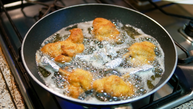 Chicken cutlets frying in a pan