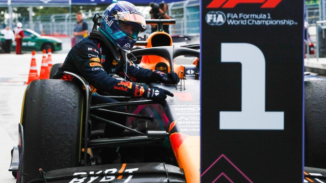MIAMI, FLORIDA - MAY 07: Race winner Max Verstappen of the Netherlands and Oracle Red Bull Racing celebrates in parc ferme during the F1 Grand Prix of Miami at Miami International Autodrome on May 07, 2023 in Miami, Florida.   Chris Graythen/Getty Images/AFP (Photo by Chris Graythen / GETTY IMAGES NORTH AMERICA / Getty Images via AFP)