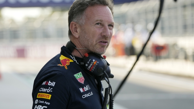 Red Bull team principal Christian Horner walks from the garage during the second practice session for the Formula One Miami Grand Prix auto race, Friday, May 5, 2023, at the Miami International Autodrome in Miami Gardens, Fla. (AP Photo/Lynne Sladky)