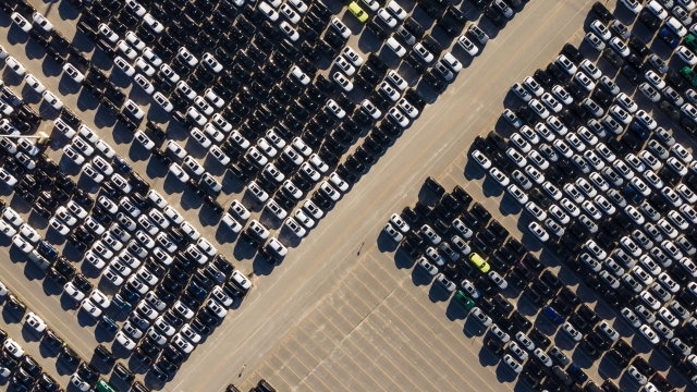 epa11057874 New automobiles being shipped are lined up at the Columbus Terminal cargo port in Charleston, South Carolina, USA, 04 January 2024. According to data from the automotive industry data company Wards Intelligence, new car sales in the United States in 2023 were at the highest levels since 2019.  EPA/JUSTIN LANE