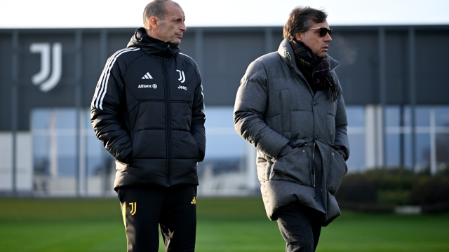 TURIN, ITALY - JANUARY 1: Massimiliano Allegri, Cristiano Giuntoli of Juventus during a training session at JTC on January 1, 2024 in Turin, Italy. (Photo by Daniele Badolato - Juventus FC/Juventus FC via Getty Images)