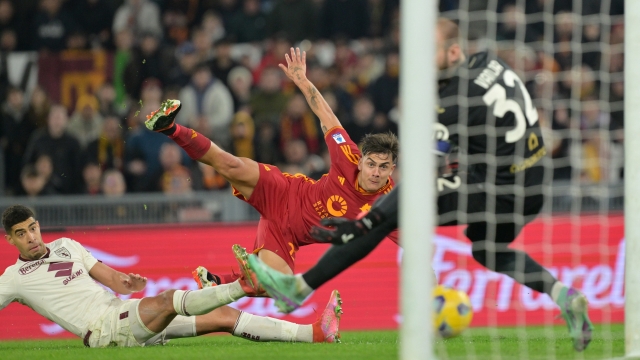 Paulo Dybala (AS Roma) celebrates after scores the goal for the 3-1 for his team during the Serie A Tim soccer match between Roma and Torino FC at the Rome's Olympic stadium, Italy - Monday, Febraury 26, 2024. Sport ( Photo by Alfredo Falcone/LaPresse )