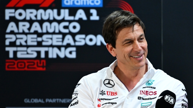 BAHRAIN, BAHRAIN - FEBRUARY 21: Mercedes GP Executive Director Toto Wolff attends the Team Principals Press Conference during day one of F1 Testing at Bahrain International Circuit on February 21, 2024 in Bahrain, Bahrain. (Photo by Rudy Carezzevoli/Getty Images)