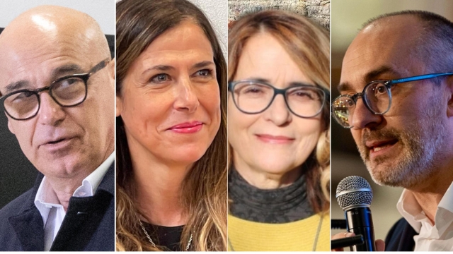 I 4 candidati alle elezioni regionali in Sardegna, (S-D), Renato Soru, Alessandra Todde, Lucia Chessa e Paolo Truzzu. ANSA