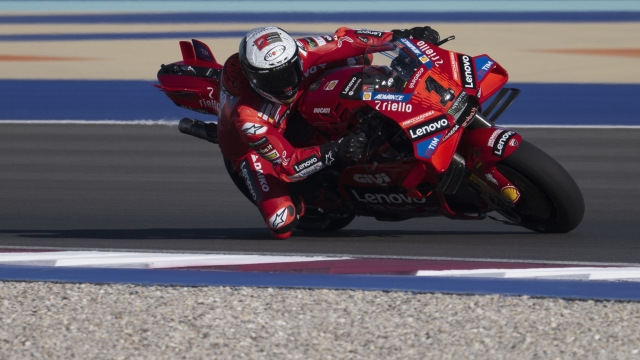 DOHA, QATAR - FEBRUARY 19: Francesco Bagnaia of Italy and Ducati Lenovo Team rounds the bend during the Qatar MotoGP Official Test at Losail Circuit on February 19, 2024 in Doha, Qatar. (Photo by Mirco Lazzari gp/Getty Images)