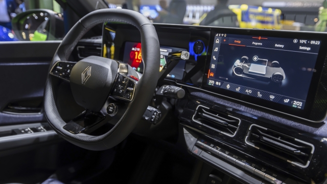Interior view of the Renault R5 E-Tech electric car during the press day at the 91th Geneva International Motor Show (GIMS)  in Geneva, Switzerland, Monday, Feb. 26, 2024. The Motor Show will open to the public from Feb. 27 to March 3. (Martial Trezzini/Keystone via AP)