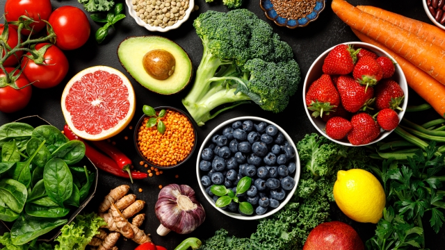 Healthy food. Healthy eating background. Fruit, vegetable, berry.  Vegetarian eating. Superfood