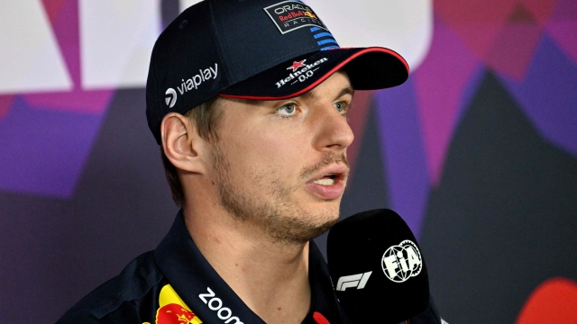 Red Bull Racing's Dutch driver Max Verstappen attends a press conference during the third day of the Formula One pre-season testing at the Bahrain International Circuit in Sakhir on February 23, 2024. (Photo by Andrej ISAKOVIC / AFP)