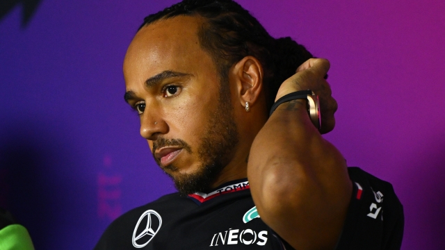 BAHRAIN, BAHRAIN - FEBRUARY 23: Lewis Hamilton of Great Britain and Mercedes attends the Drivers Press Conference during day three of F1 Testing at Bahrain International Circuit on February 23, 2024 in Bahrain, Bahrain. (Photo by Clive Mason/Getty Images)