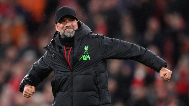 LIVERPOOL, ENGLAND - FEBRUARY 28: Jurgen Klopp, Manager of Liverpool, celebrates victory in the Emirates FA Cup Fifth Round match between Liverpool and Southampton at Anfield on February 28, 2024 in Liverpool, England. (Photo by Justin Setterfield/Getty Images)
