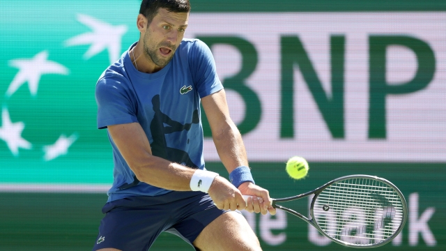 INDIAN WELLS, CALIFORNIA - MARCH 05: Novak Djokovic trains in preparation for the BNP Paribas Open at Indian Wells Tennis Garden on March 05, 2024 in Indian Wells, California.   Matthew Stockman/Getty Images/AFP (Photo by MATTHEW STOCKMAN / GETTY IMAGES NORTH AMERICA / Getty Images via AFP)