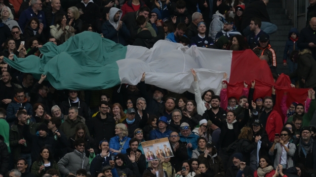 Supporters Italy’s celebrates during the Six Nations rugby match between Italy and Scotland at the Rome's Olympic stadium, Italy - Saturday, March 9, 2024 - Sport  rugby ( Photo by Alfredo Falcone/LaPresse )