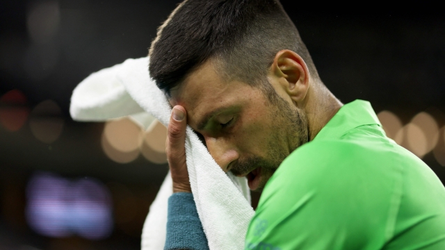 INDIAN WELLS, CALIFORNIA - MARCH 11: Novak Djokovic of Serbia shows his dejection during his three set defeat against Luca Nardi of Italy in their third round match during the BNP Paribas Open at Indian Wells Tennis Garden on March 11, 2024 in Indian Wells, California.   Clive Brunskill/Getty Images/AFP (Photo by CLIVE BRUNSKILL / GETTY IMAGES NORTH AMERICA / Getty Images via AFP)