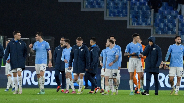 SS Lazio's players show their dejection after the Italian Serie A soccer match between SS Lazio and Udinese at the Olimpico stadium in Rome, Italy, 11 March 2024.  ANSA/ETTORE FERRARI