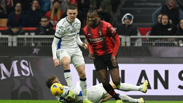 MILAN, ITALY - FEBRUARY 25: Rafael Leao of AC Milan in action during the Serie A TIM match between AC Milan and Atalanta BC at Stadio Giuseppe Meazza on February 25, 2024 in Milan, Italy. (Photo by Claudio Villa/AC Milan via Getty Images)