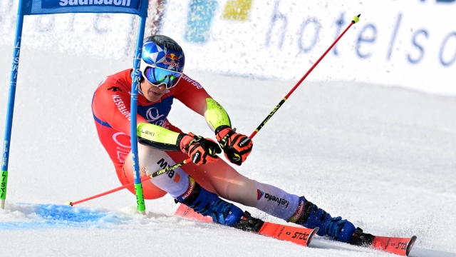 Switzerland's Marco Odermatt competes in the men's Giant Slalom event of FIS Ski Alpine World Cup in Saalbach, Austria on March 16, 2024. (Photo by Joe Klamar / AFP)