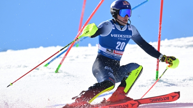 Italy's Alex Vinatzer competes in the men's Slalom event of FIS Ski Alpine World Cup in Saalbach, Austria on March 17, 2024. (Photo by Joe Klamar / AFP)