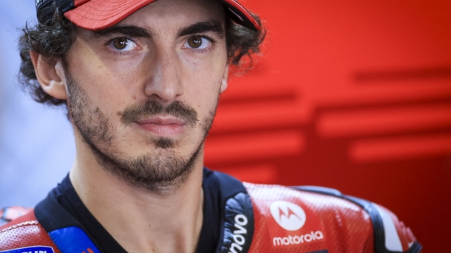 Ducati Italian rider Francesco Bagnaia is pictured in the box during the MotoGP second free practice session of the Portuguese Grand Prix at the Algarve International Circuit in Portimao on March 22, 2024. (Photo by PATRICIA DE MELO MOREIRA / AFP)